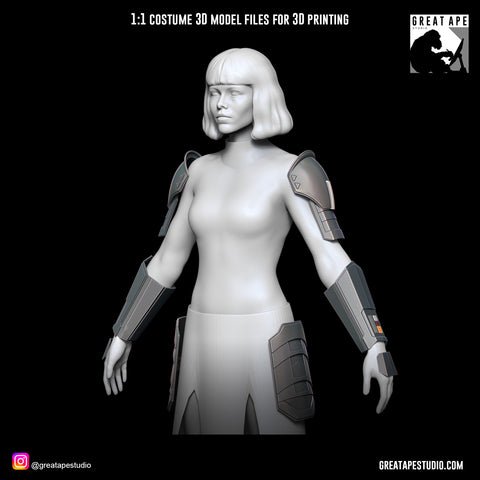 Female sci-fi assassin armor set models for 3D printing (.STL file download)